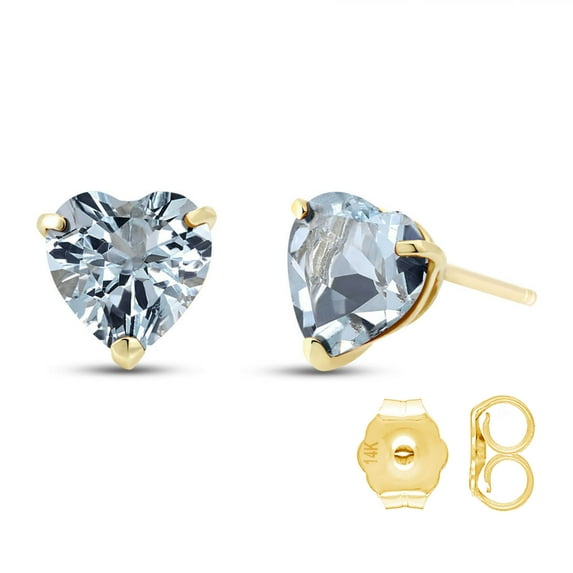 Galaxy Gold 14K Yellow Gold Heart-shaped Natural Aquamarine Stud Earrings
