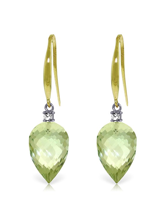 14K Yellow Gold Natural Green Amethyst and Natural Amethyst Dangle Earrings - February Birthstone - Abundance & Joy - Fine Jewelry for Women