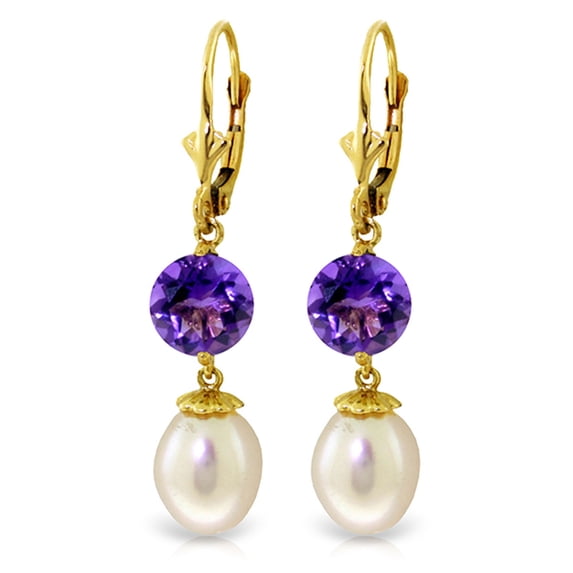 Galaxy Gold 14K Yellow Gold Natural Pearl and Amethyst Dangle Earrings - February Birthstone - Peace & Wisdom - Fine Jewelry for Women