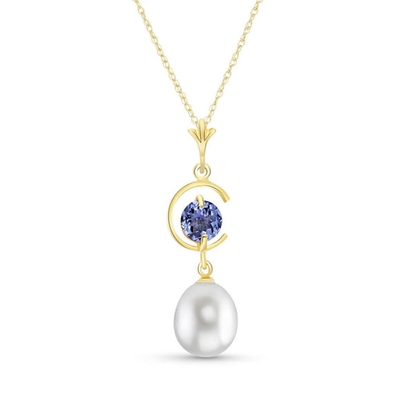 Galaxy Gold 14K Yellow Gold Tanzanite and Pearl Pendant Necklace - December Birthstone - Communication & Serenity - 16" to 24" - Fine Jewelry for Women