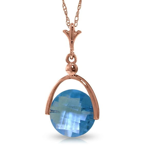 Galaxy Gold 14K Solid Rose Gold 16" Necklace with Checkerboard Cut Natural Blue Topaz, 14"-24" Sizes, December Birthstone, Symbol of Calm