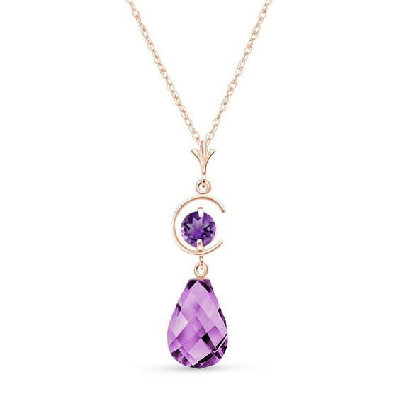 Galaxy Gold 14K Solid Gold Natural Amethyst Pendant Necklace for Women - Rose Gold Fine Jewelry