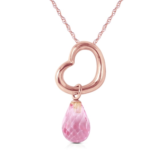 Galaxy Gold 14K Solid Rose Gold 16" Open Heart Pendant Necklace with a Genuine Pink Topaz Drop, 14"-24" Sizes, Symbol of Affection