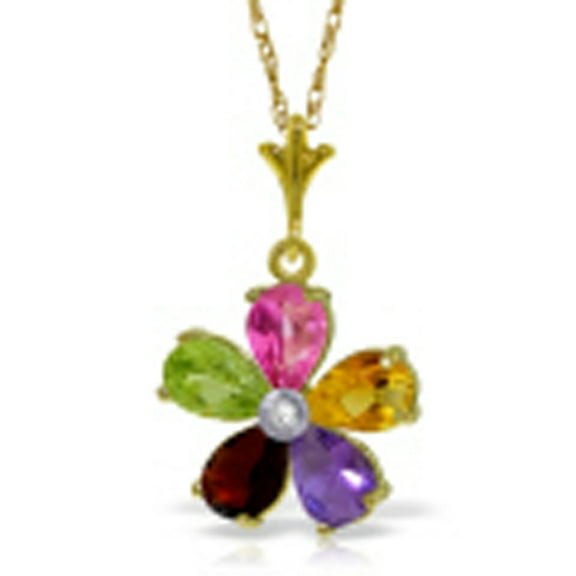 Galaxy Gold 14k 16" Solid Yellow Gold Necklace with 2.22 Carat Natural Multi Gemstones Diamond