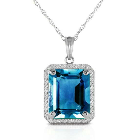 Galaxy Gold 14K Solid White Gold 16" Necklace with Natural Diamonds and Octagon-Shaped Blue Topaz, 14"-24" Sizes, December Birthstone, Symbol of Calm