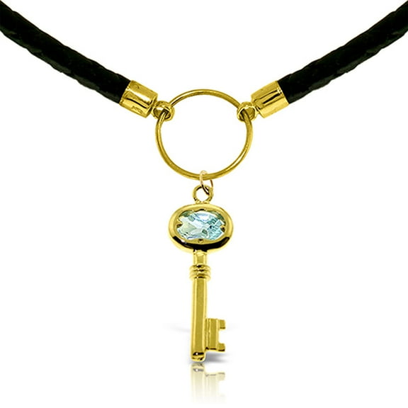 Galaxy Gold 14k 16" Yellow Gold & Braided Leather Natural Aquamarine Key Pendant Necklace