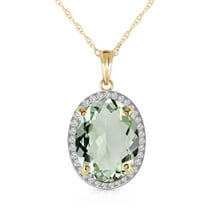 Galaxy Gold 14k 16" Yellow Gold Necklace with Natural Diamonds and Oval Shaped Green Amethyst