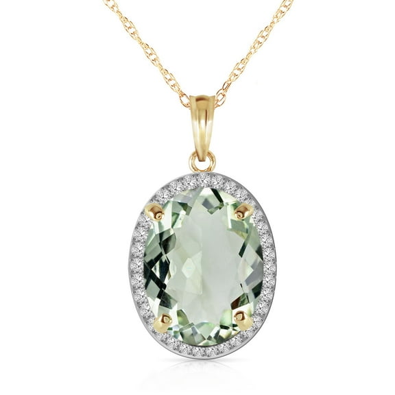 Galaxy Gold 14k 16" Yellow Gold Necklace with Natural Diamonds and Oval Shaped Green Amethyst