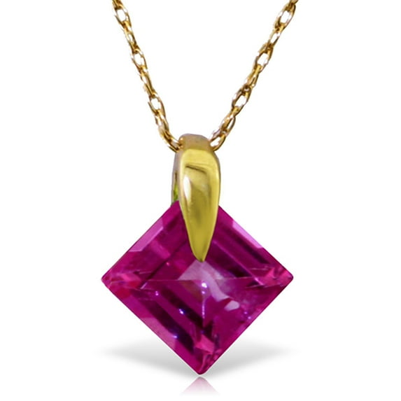 Galaxy Gold 14K Solid Yellow Gold 16" Station Necklace with Natural Pink Topaz, 14"-24" Sizes, Symbol of Elegance