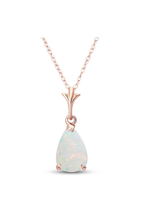 14K Solid Gold Natural Opal Pear Drop Pendant Necklace for Women - Rose Gold Fine Jewelry
