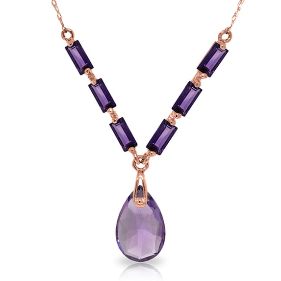 Galaxy Gold 14K Solid Rose Gold 18" Necklace with Natural Amethyst, 14"-24" Sizes, February Birthstone, Symbol of Serenity