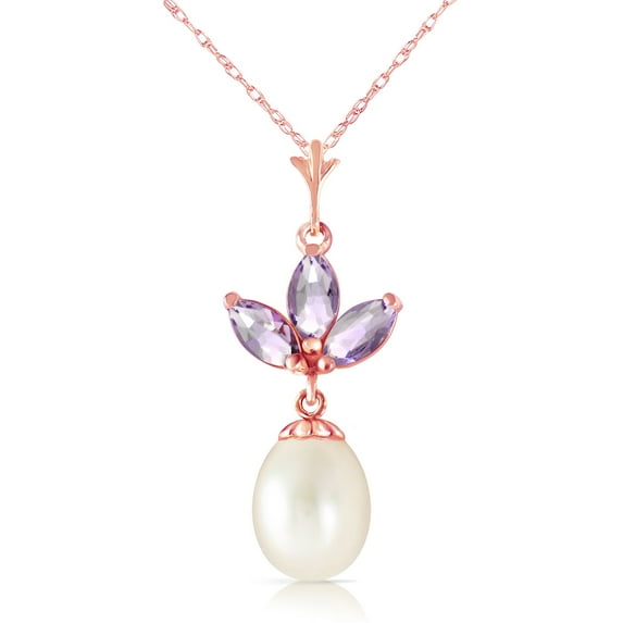 Galaxy Gold 14K Solid Rose Gold 18" Station Necklace with Freshwater-Cultured Pearls and Natural Tanzanites, 14"-24" Sizes, December Birthstone, Symbol of Transformation