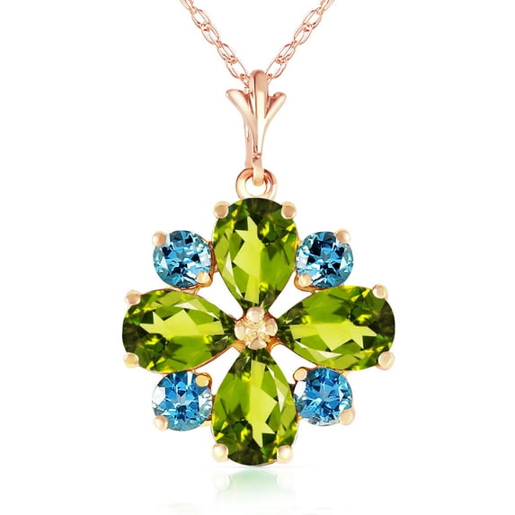Galaxy Gold 14K Solid Gold Natural Blue Topaz Pendant Necklace for Women - Rose Gold Fine Jewelry