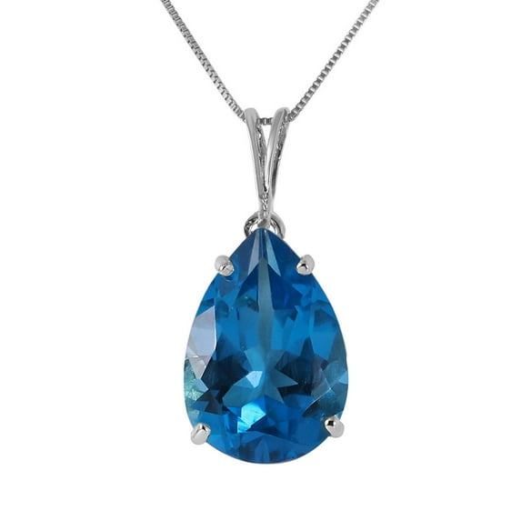 Galaxy Gold 14K Solid Gold Natural Blue Topaz Pear Drop Pendant Necklace for Women - White Gold Fine Jewelry