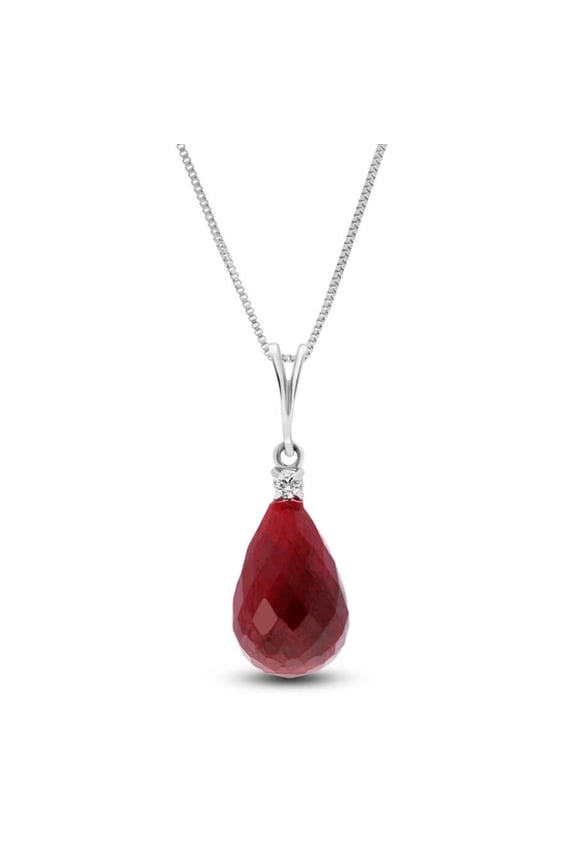 14k 18" Solid White Gold Necklace Diamond Ruby