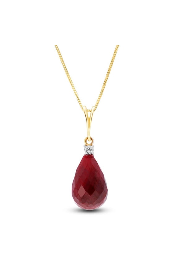 14k 18" Solid Yellow Gold Necklace Diamond Ruby
