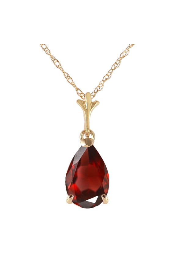 14k 18" Solid Yellow Gold Pear-shaped Natural Garnet Drop Pendant Necklace