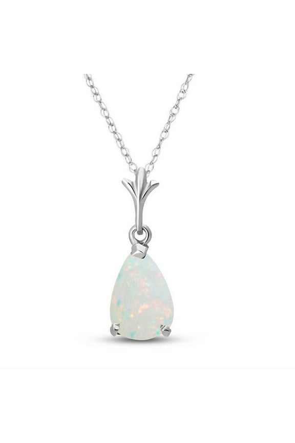 14k 18" White Gold Natural Pear-shaped Opal Drop Pendant Necklace