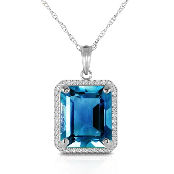 Galaxy Gold 14K Solid White Gold 18" Necklace with Natural Diamonds and Octagon-Shaped Blue Topaz, 14"-24" Sizes, December Birthstone, Symbol of Calm