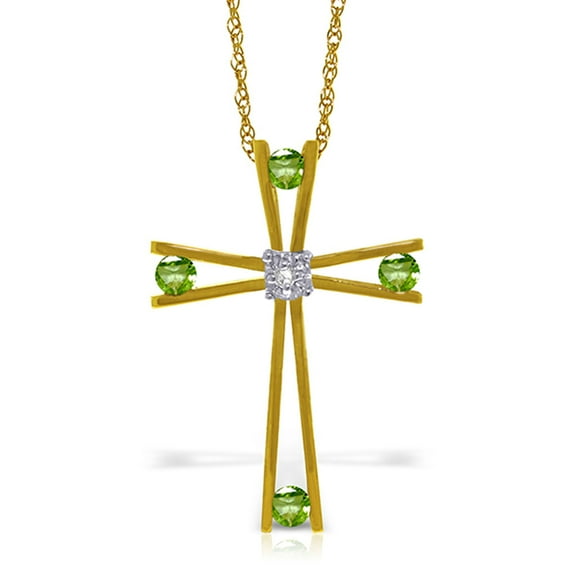 Galaxy Gold 14k 18" Yellow Gold Cross with Natural Diamond and Peridots Necklace