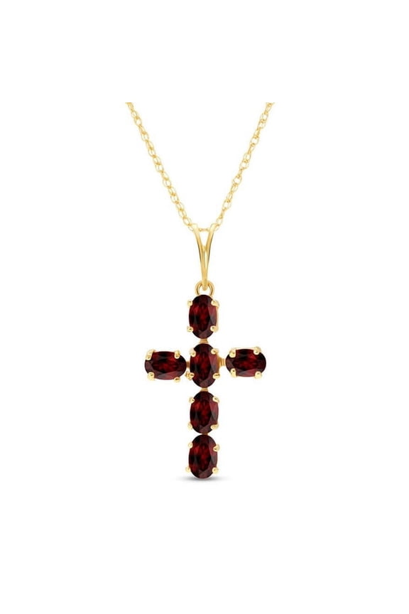 14K Yellow Gold Garnet Cross Pendant Necklace - January Birthstone - Passion & Protection - 16" to 24" - Fine Jewelry for Women
