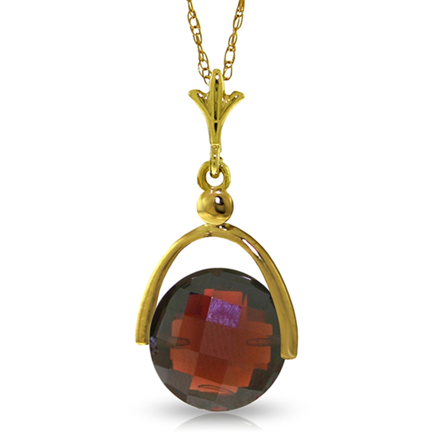 Galaxy Gold 14K Solid Yellow Gold 18" Necklace with Checkerboard Cut Natural Garnet, 14"-24" Sizes, January Birthstone, Symbol of Passion