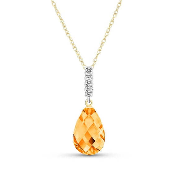 Galaxy Gold 14K Yellow Gold Natural Diamonds and Citrine Pendant Necklace - November Birthstone - Warmth & Prosperity - 16" to 24" - Fine Jewelry for Women
