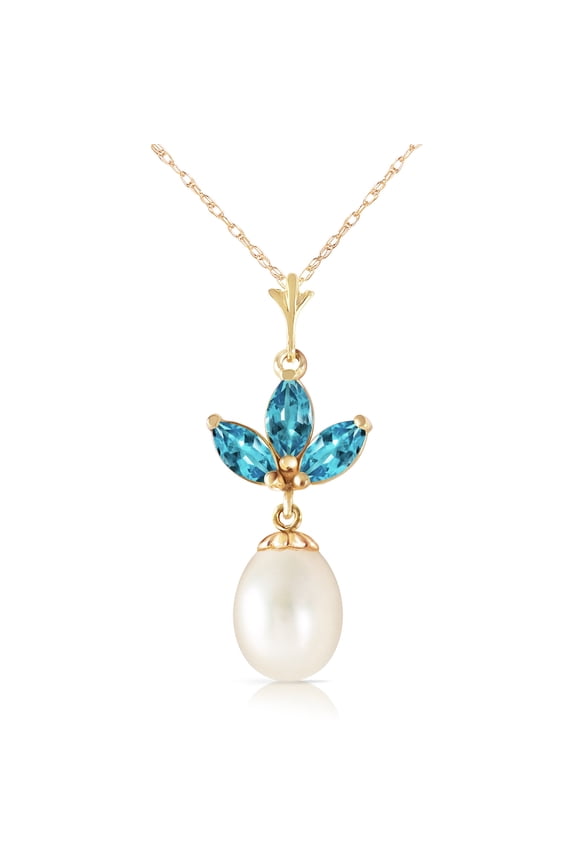 14k 18" Yellow Gold Necklace with Pearl and Blue Topaz