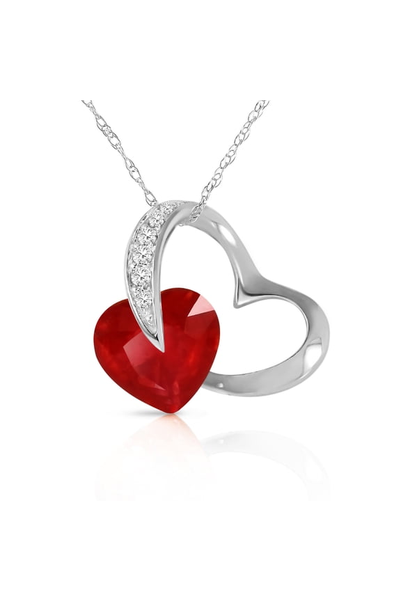 14K White Gold 4.4 Carat Natural Diamonds and Ruby Heart Necklace - July Birthstone - Passion & Protection - 16" to 24" - Fine Jewelry for Women