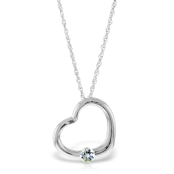 Galaxy Gold 14K Solid White Gold 20" Open Heart Pendant Necklace with a Genuine Aquamarine Drop, 14"-24" Sizes, March Birthstone, Symbol of Serenity