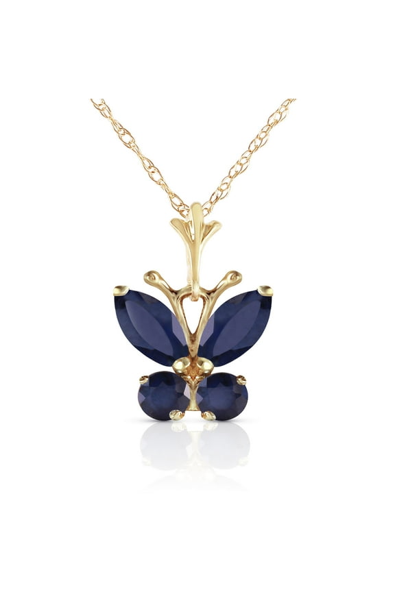 14k 20" Yellow Gold Butterfly Natural Blue Sapphire Drop Pendant Necklace
