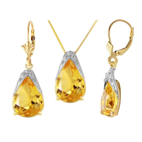 Galaxy Gold 14k 20" Yellow Gold Citrine Drop Necklace and Earrings Set