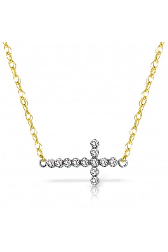 14k 20" Yellow Gold Cross Necklace with Natural Diamonds
