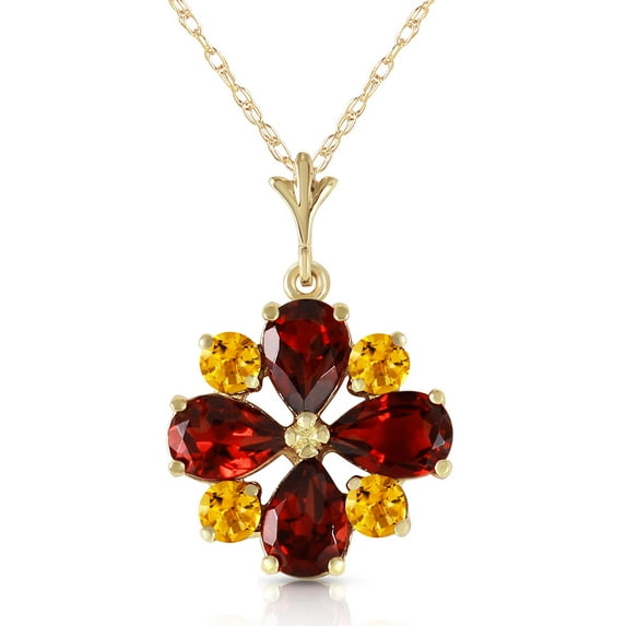 Galaxy Gold 14K Yellow Gold Citrine and Garnet Pendant Necklace - November Birthstone - Warmth & Prosperity - 16" to 24" - Fine Jewelry for Women