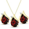 thumbnail image 1 of Galaxy Gold 14k 20" Yellow Gold Teardrop Garnet with Diamond Accent Necklace and Earring Set, 1 of 5
