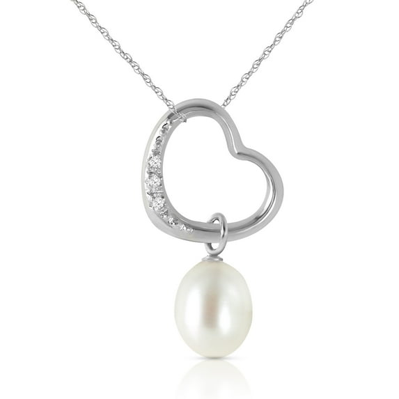 Galaxy Gold 14k 22" White Gold Open Heart with Genuine Diamond and Pearl Pendant Necklace