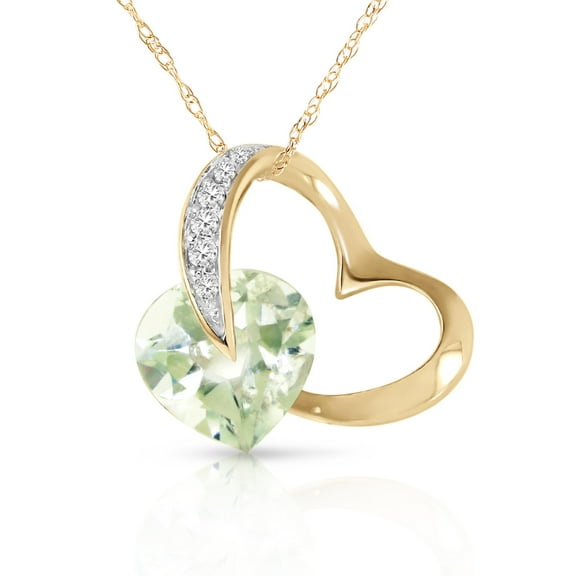 Galaxy Gold 14k 22" Yellow Gold Heart Necklace with Natural Diamonds and Green Amethyst