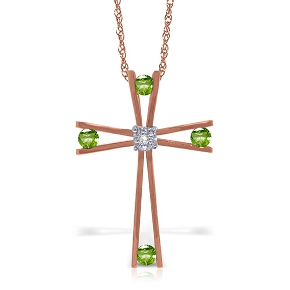 Galaxy Gold 14K Rose Gold Natural Diamonds and Peridot Cross Pendant Necklace - August Birthstone - Abundance & Joy - 16" to 24" - Fine Jewelry for Women