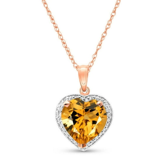Galaxy Gold 14k 24" Rose Gold Genuine Diamond & Heart-shaped Citrine Pendant Necklace