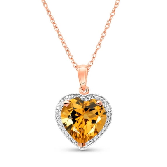 Galaxy Gold 14K Solid Rose Gold 24" Necklace with Natural Diamonds and a Heart-Shaped Citrine, 14"-24" Sizes, November Birthstone, Symbol of Warmth