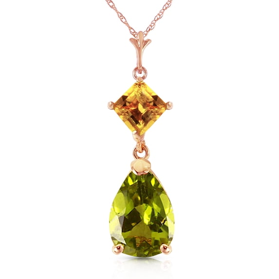 Galaxy Gold GG 14K Rose Gold Citrine and Peridot Pendant Necklace - November Birthstone - Warmth & Prosperity - 16" to 24" - Fine Jewelry for Women