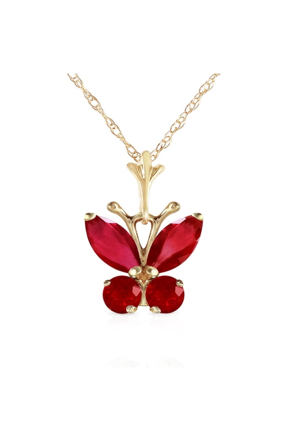 14k 24" Solid Yellow Gold Butterfly Necklace Ruby (24)