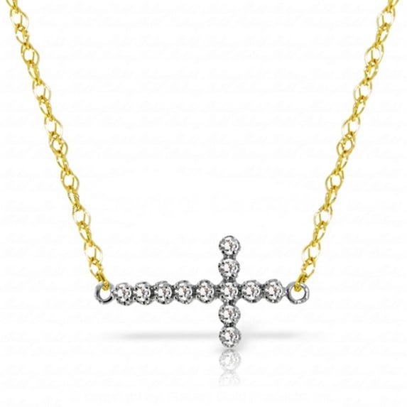 Galaxy Gold 14K Solid Gold Natural Diamond Cross Necklace for Women - Yellow Gold Fine Jewelry