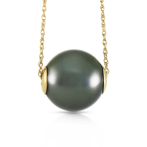 Galaxy Gold 14K Yellow Gold 16.0mm Black Shell Pearl Pendant Necklace - June Birthstone - Balance & Intuition - 16" to 24" - Fine Jewelry for Women