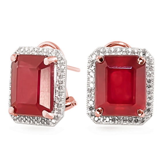 Galaxy Gold 14k.9 ct 14k Solid Gold French Clip Earrings Halo Emerald Cut Ruby Diamond 5128 (rose-gold)