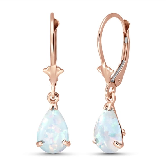 Galaxy Gold 14k High Polished Solid Rose Gold Natural Pear Shaped Opal Dangle Leverback Earrings