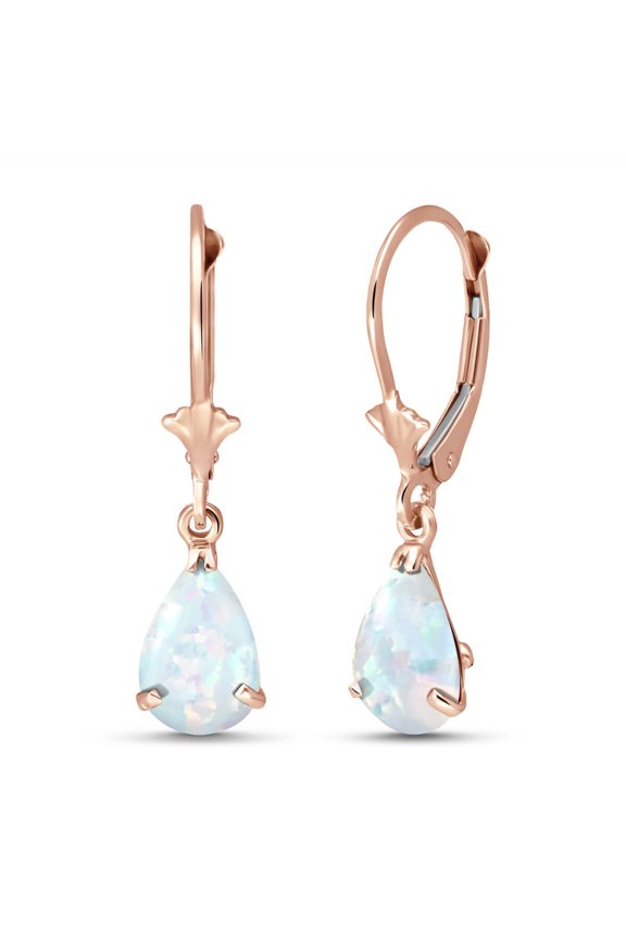 14k High Polished Solid Rose Gold Natural Pear Shaped Opal Dangle Leverback Earrings