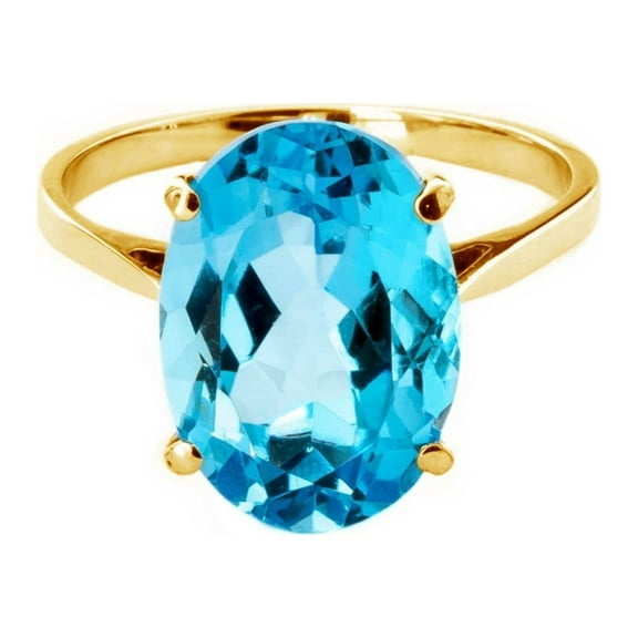Galaxy Gold 14k High Polished Solid Yellow Gold Ring 8 Carat Natural Oval Blue Topaz (6.5)