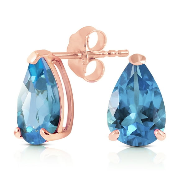 Galaxy Gold 14K Solid Gold Natural Blue Topaz Stud Earrings for Women - Rose Gold Fine Jewelry