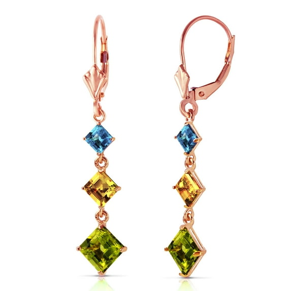 Galaxy Gold 14k Rose Gold Chandelier Earrings with Blue Topaz, Citrines and Peridots
